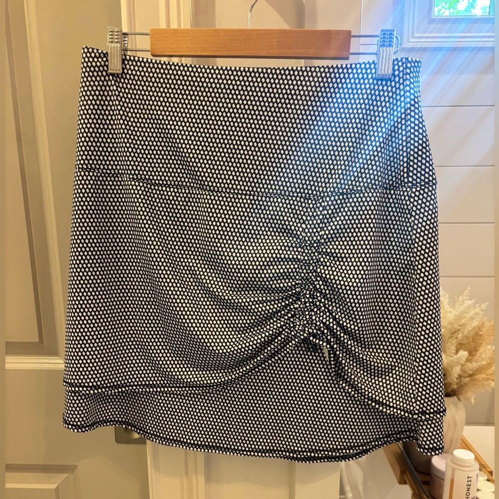 Lucky in Love Navy & White Polka Dot Ruched Mini Skirt